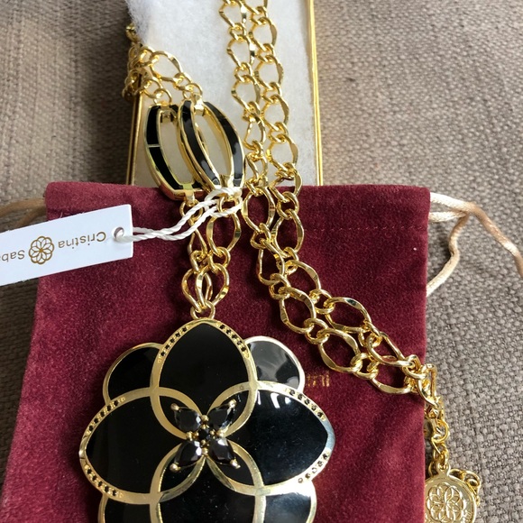 Cristina Sabatini Peonia Flower Black CZ Necklacr - Picture 8 of 8